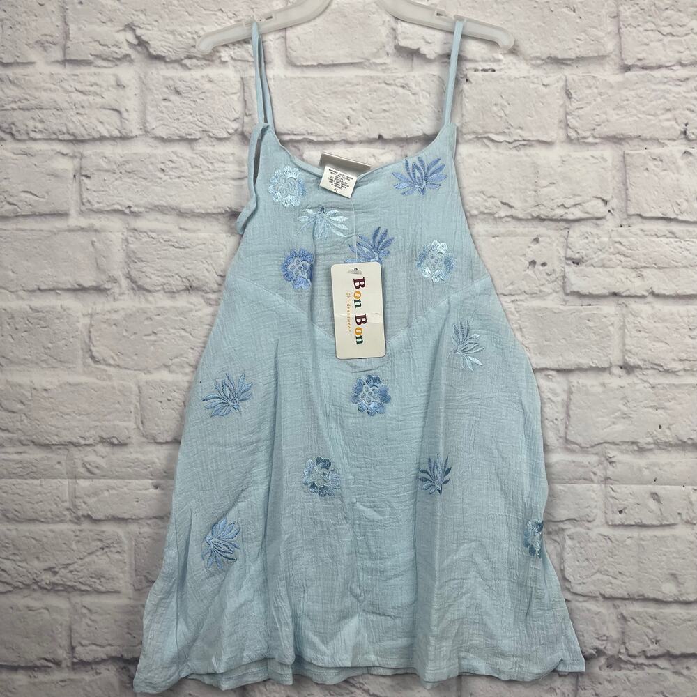 Light Blue Spaghetti Strap Dress with Floral Embroidery size 4T